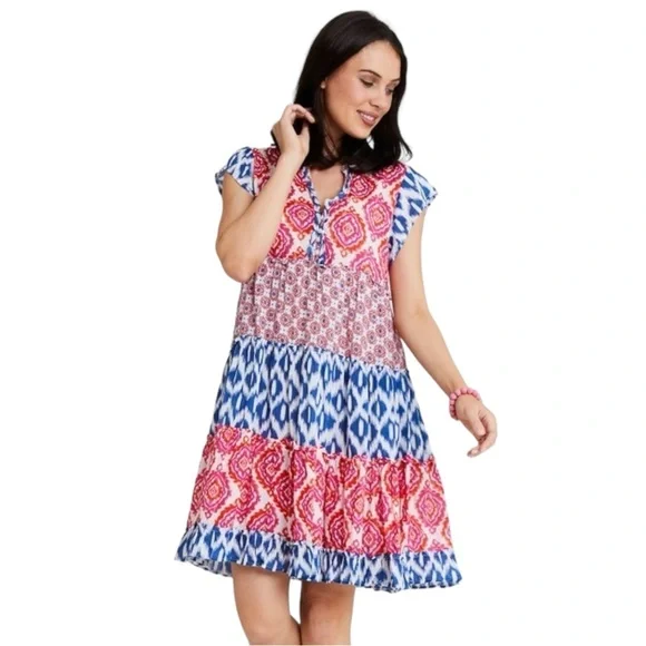 Lula Life Brooklyn Multicolor Tiered Dress Sz M - Picture 1 of 14